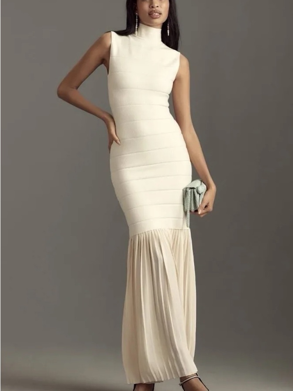 NWT Anthropologie Blithe Cream Pleated Hem Maxi Dress